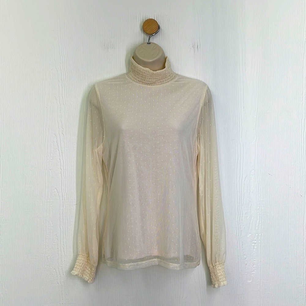 Sanctuary - Cream See Thru Lined Mock-neck Long Sleeve Blouse Size Medium